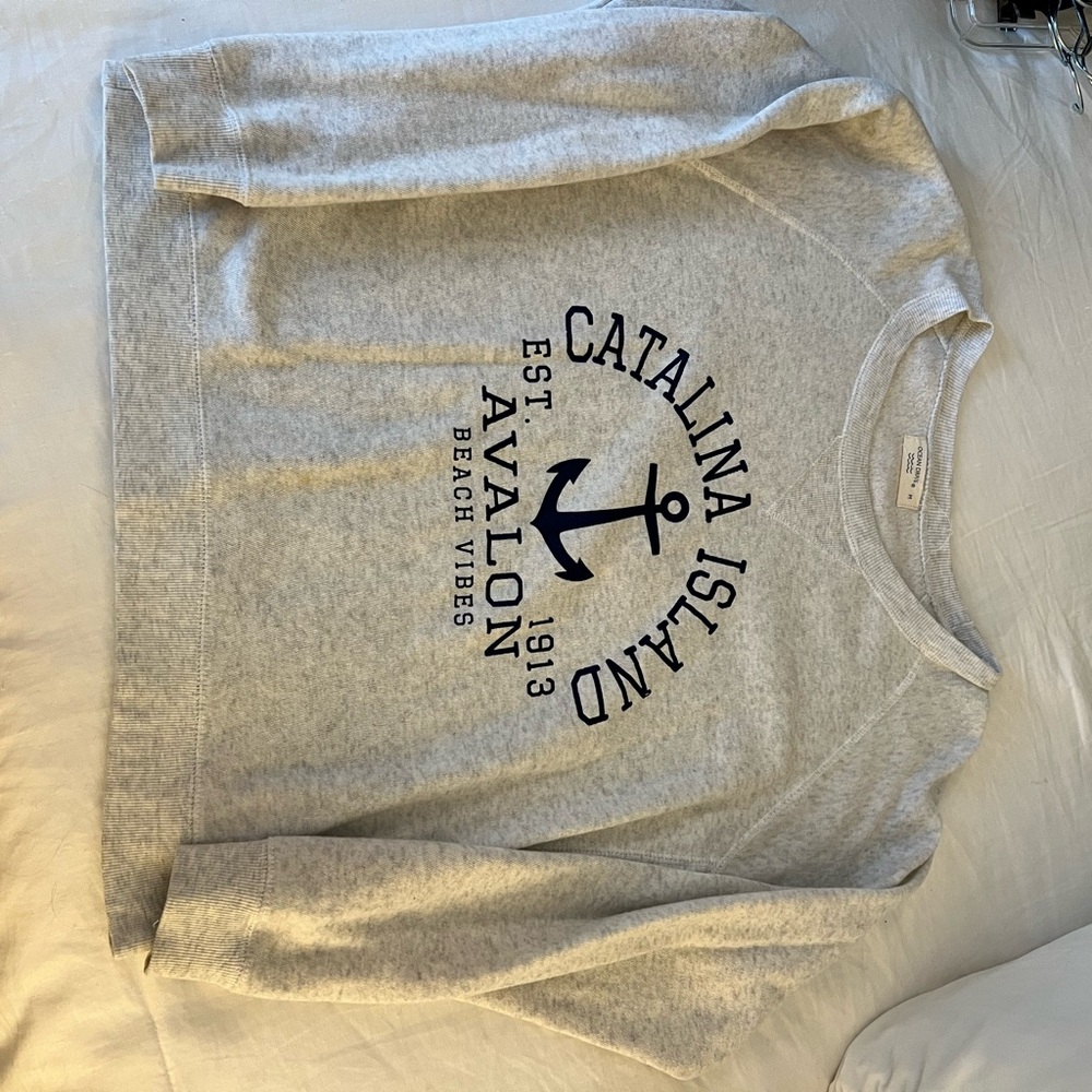 Catalina Light Gray Crewneck Sweater with Navy Print